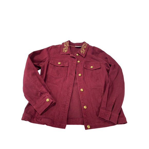 Denim Co. Womens Red Embroidered Gold Buttons Denim Jacket Size S SKU 9458 - Picture 16 of 16